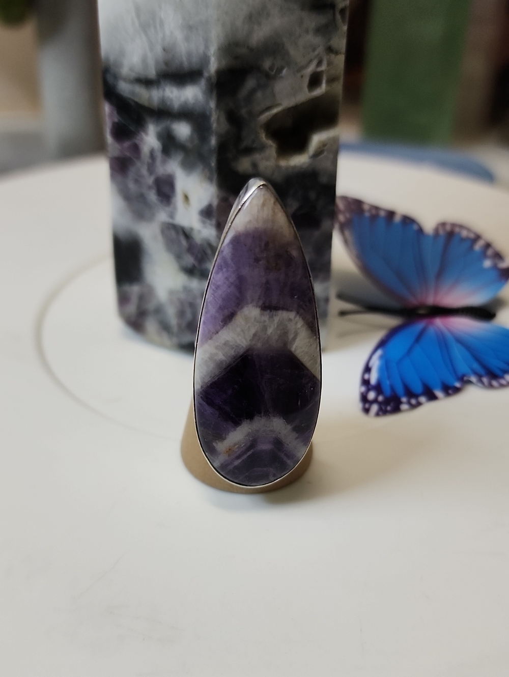 Purple Chevron Teardrop Stone Ring